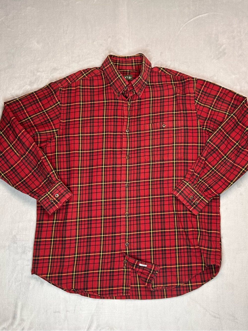 Orvis Tartan Plaid Shirt Large Red Cotton Wool Blend Button Down Portugal Y2K